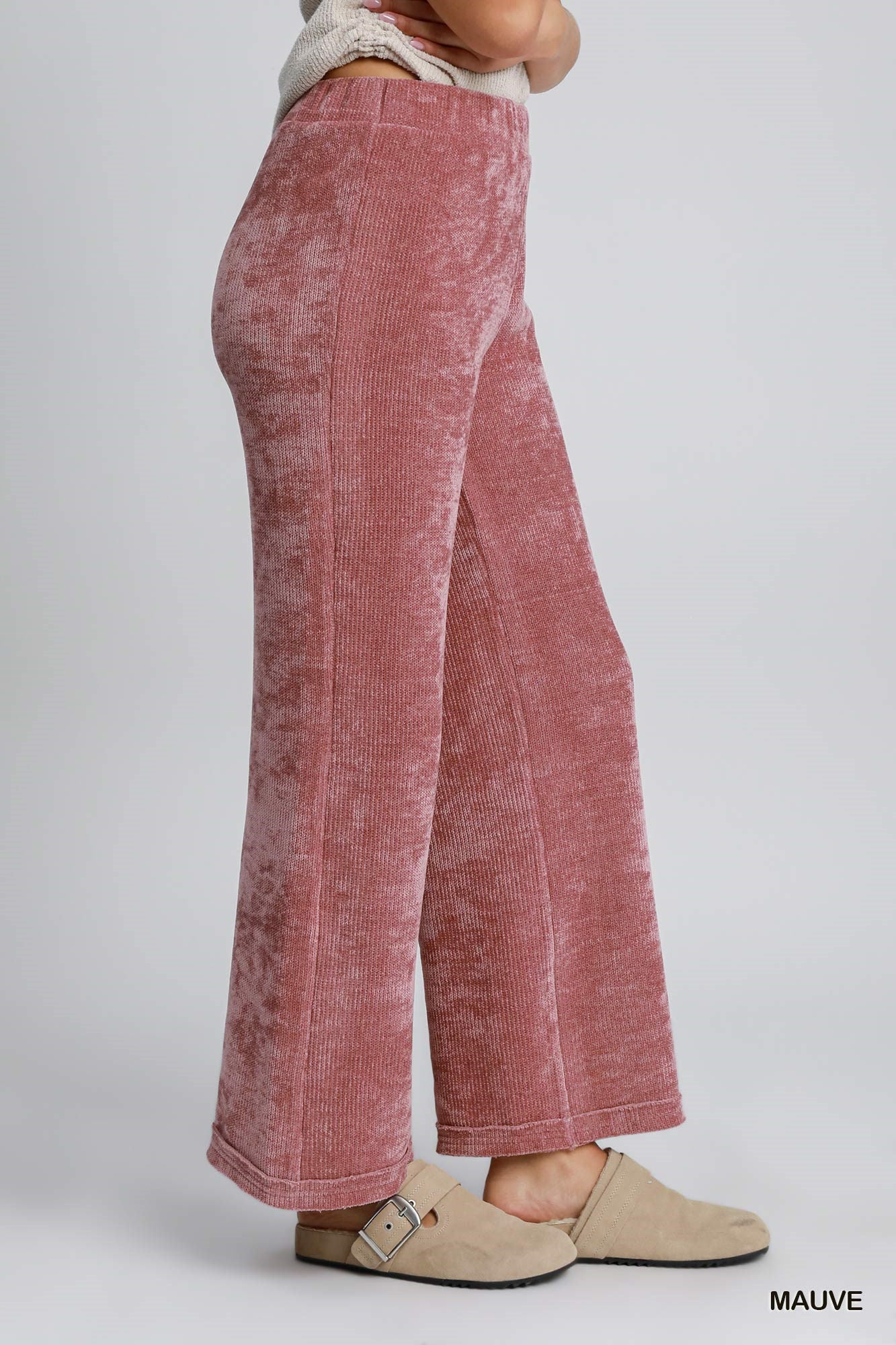 Mauve Soft Knit Straight Leg Pants