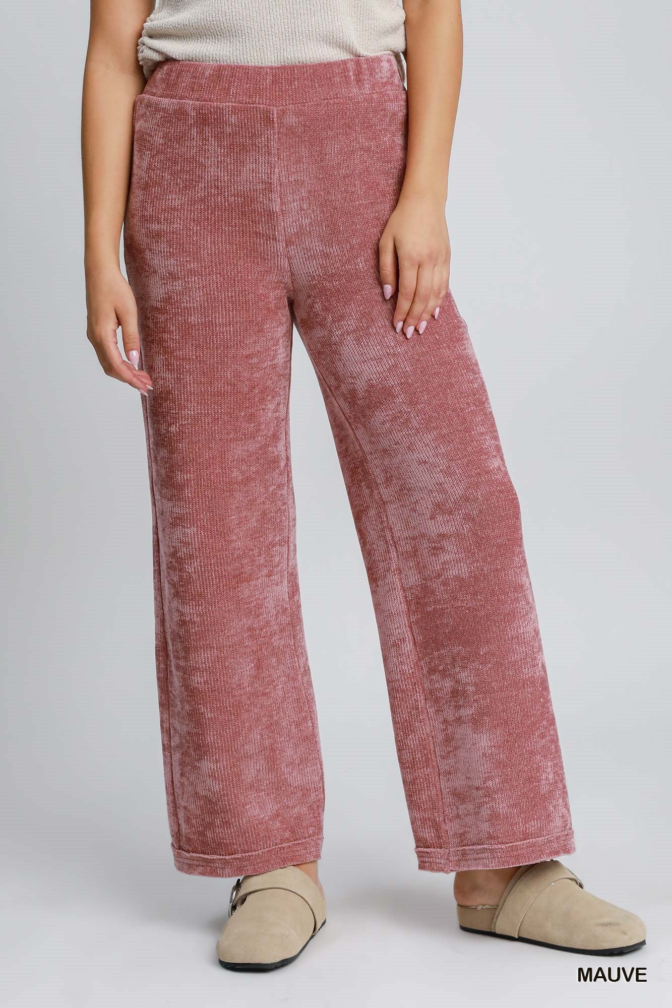 Mauve Soft Knit Straight Leg Pants