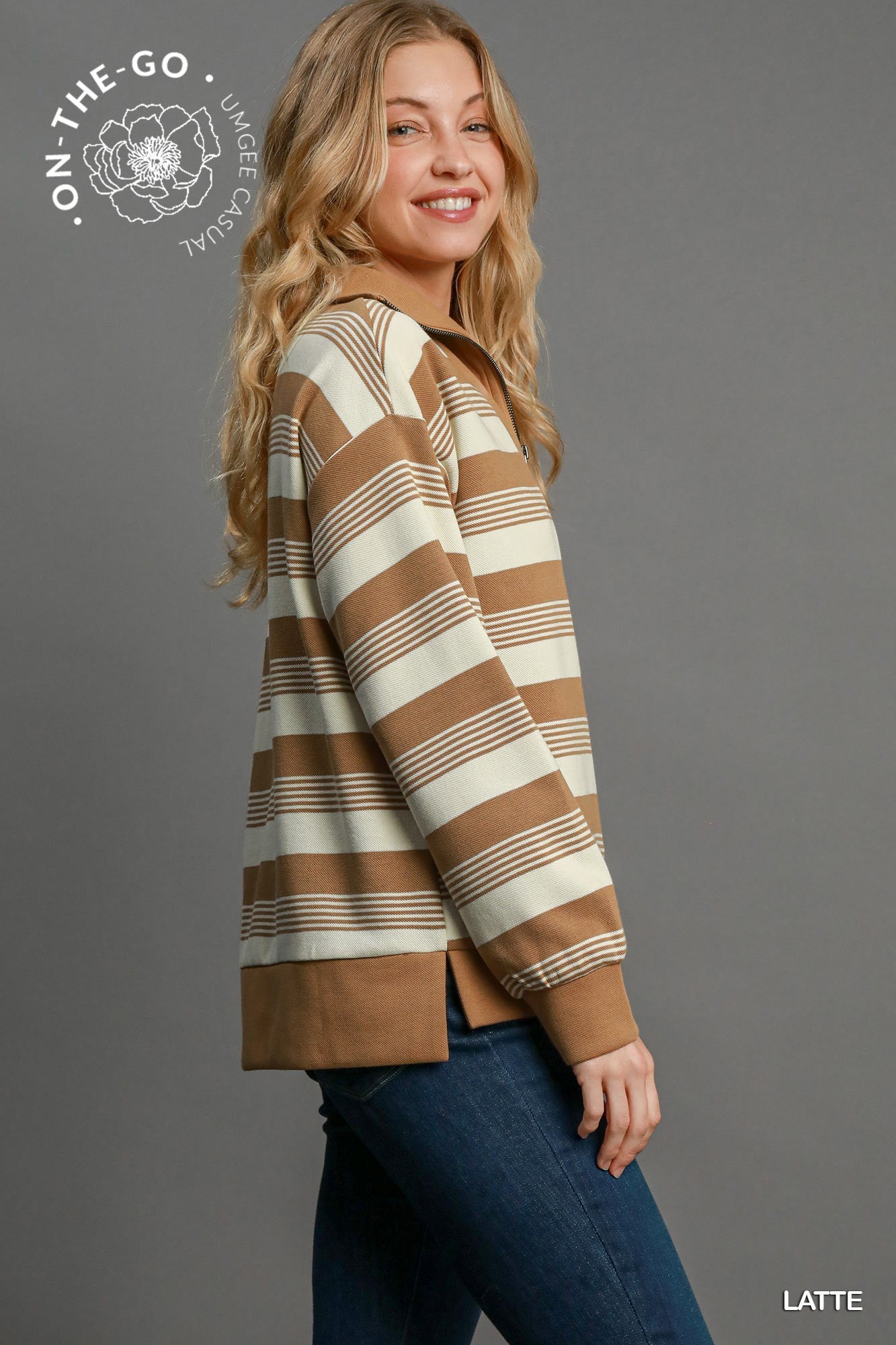 Latte Knit Half Zip Top