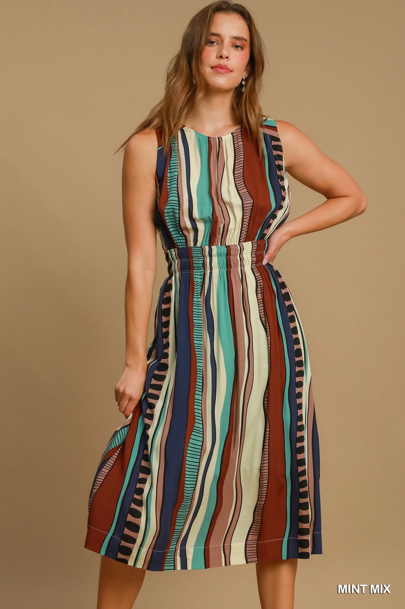 Mint Mix Abstract Print Midi Dress