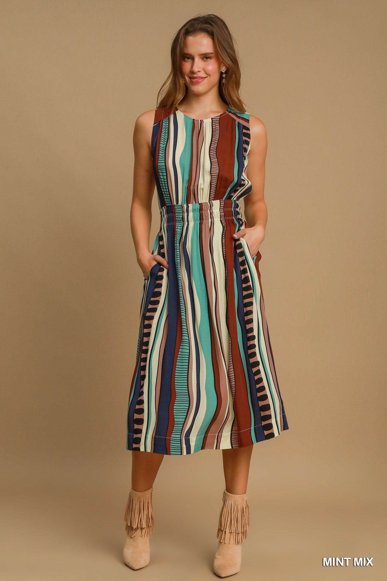 Mint Mix Abstract Print Midi Dress