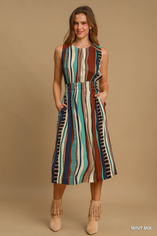 Mint Mix Abstract Print Midi Dress
