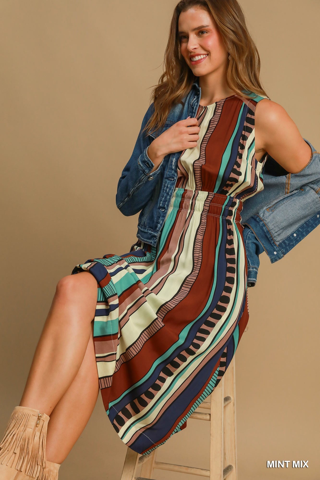 Mint Mix Abstract Print Midi Dress