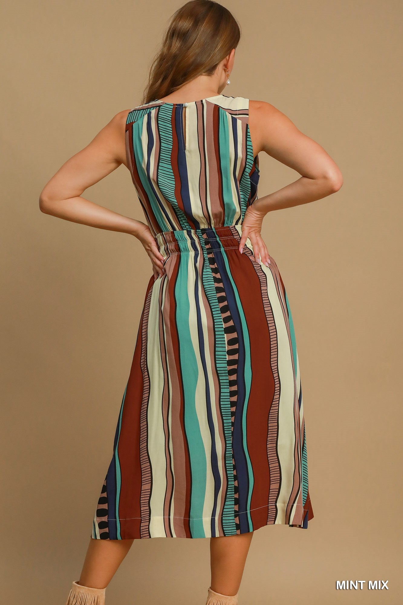 Mint Mix Abstract Print Midi Dress