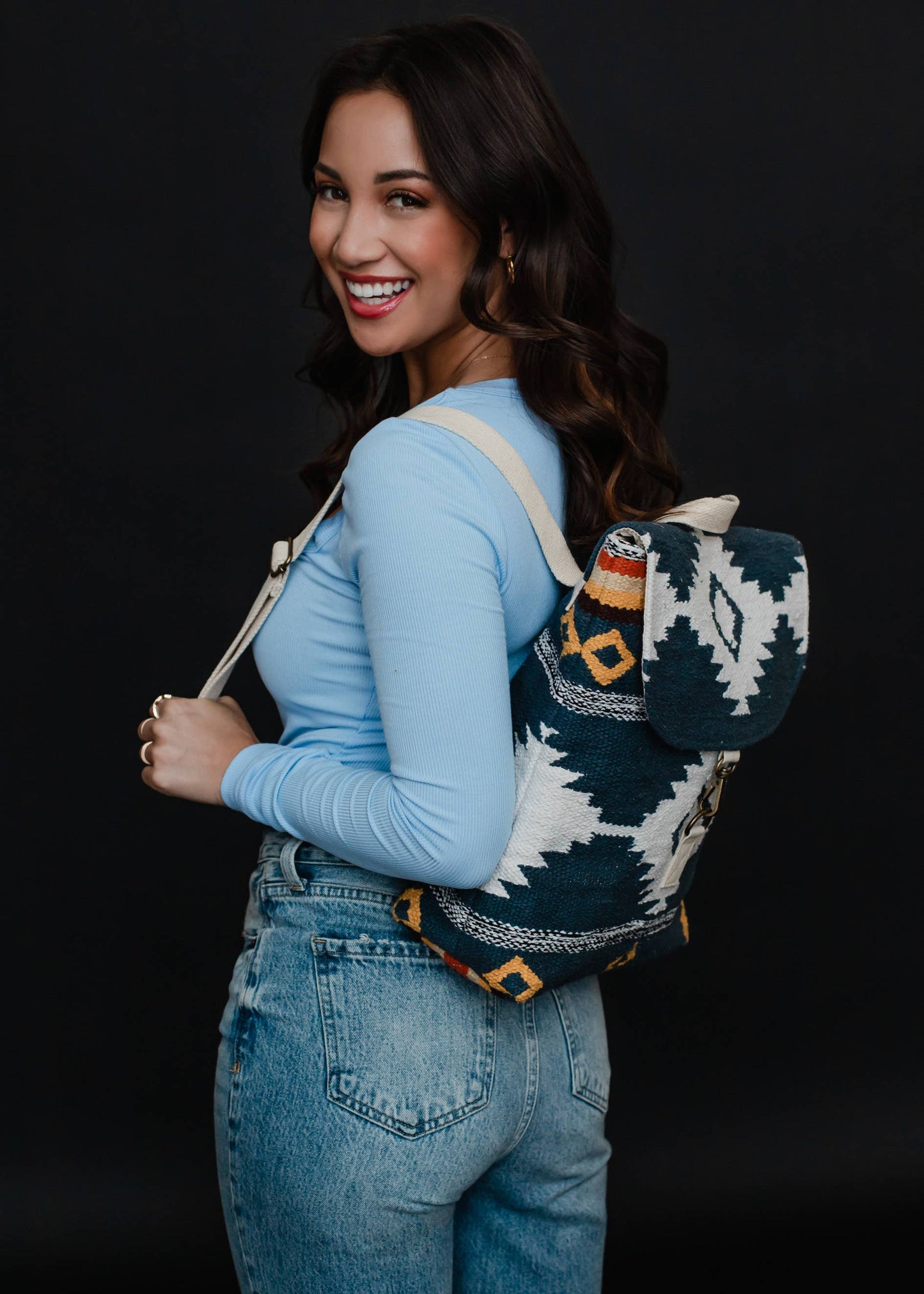 Navy, White & Yellow Aztec Backpack