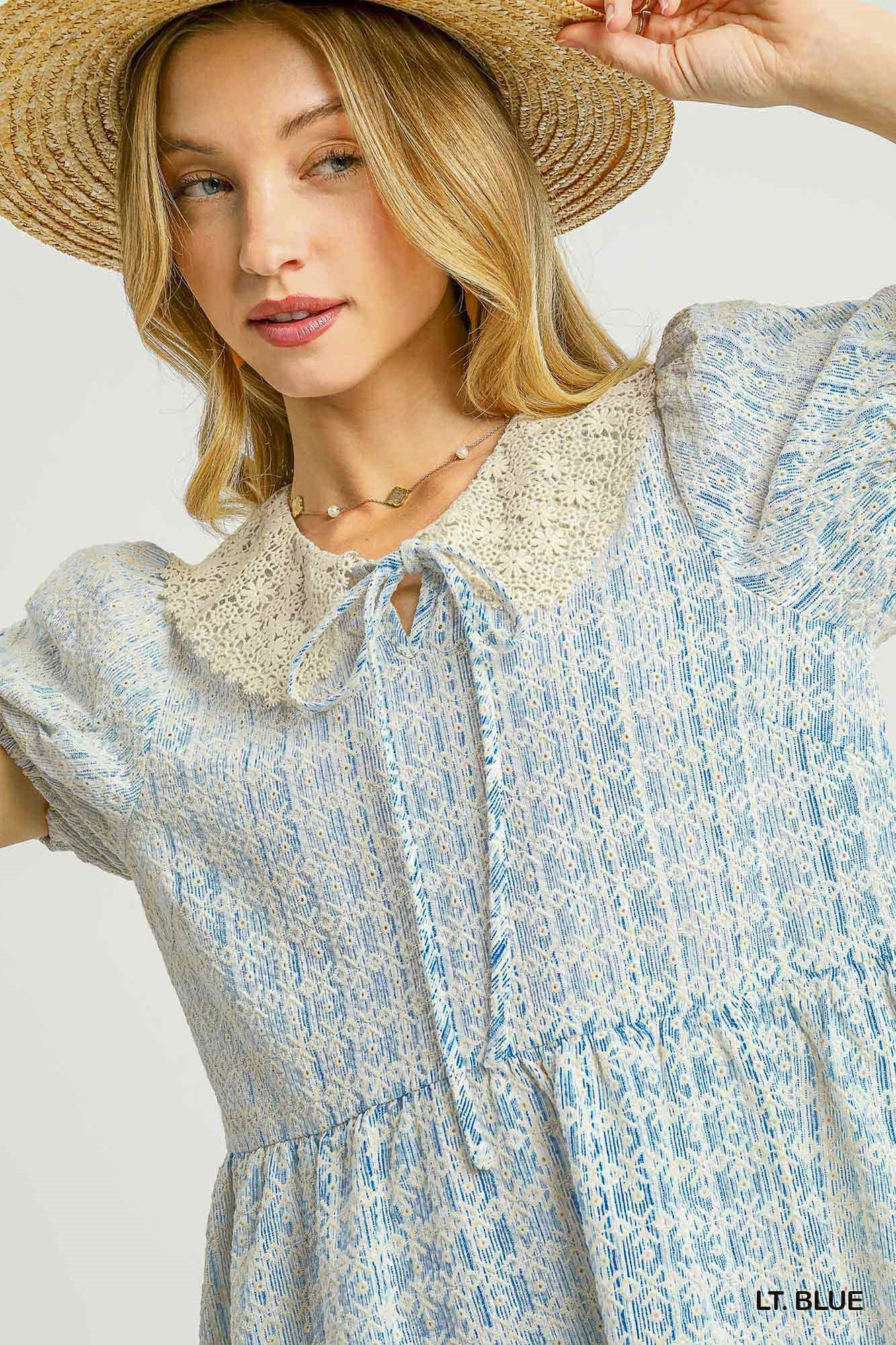Navy Lace Collar Puff Sleeve Dress