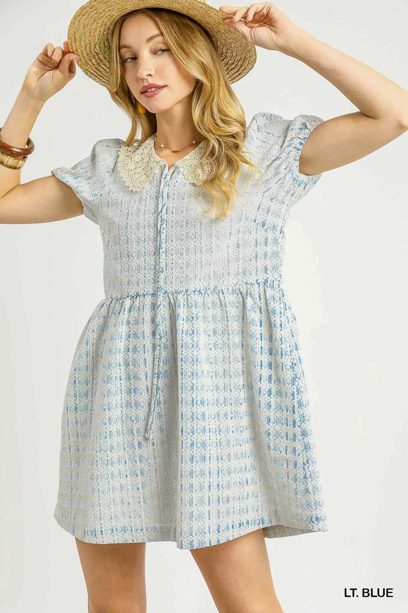 Navy Lace Collar Puff Sleeve Dress
