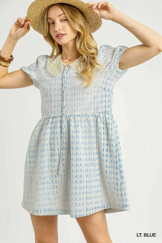 Navy Lace Collar Puff Sleeve Dress