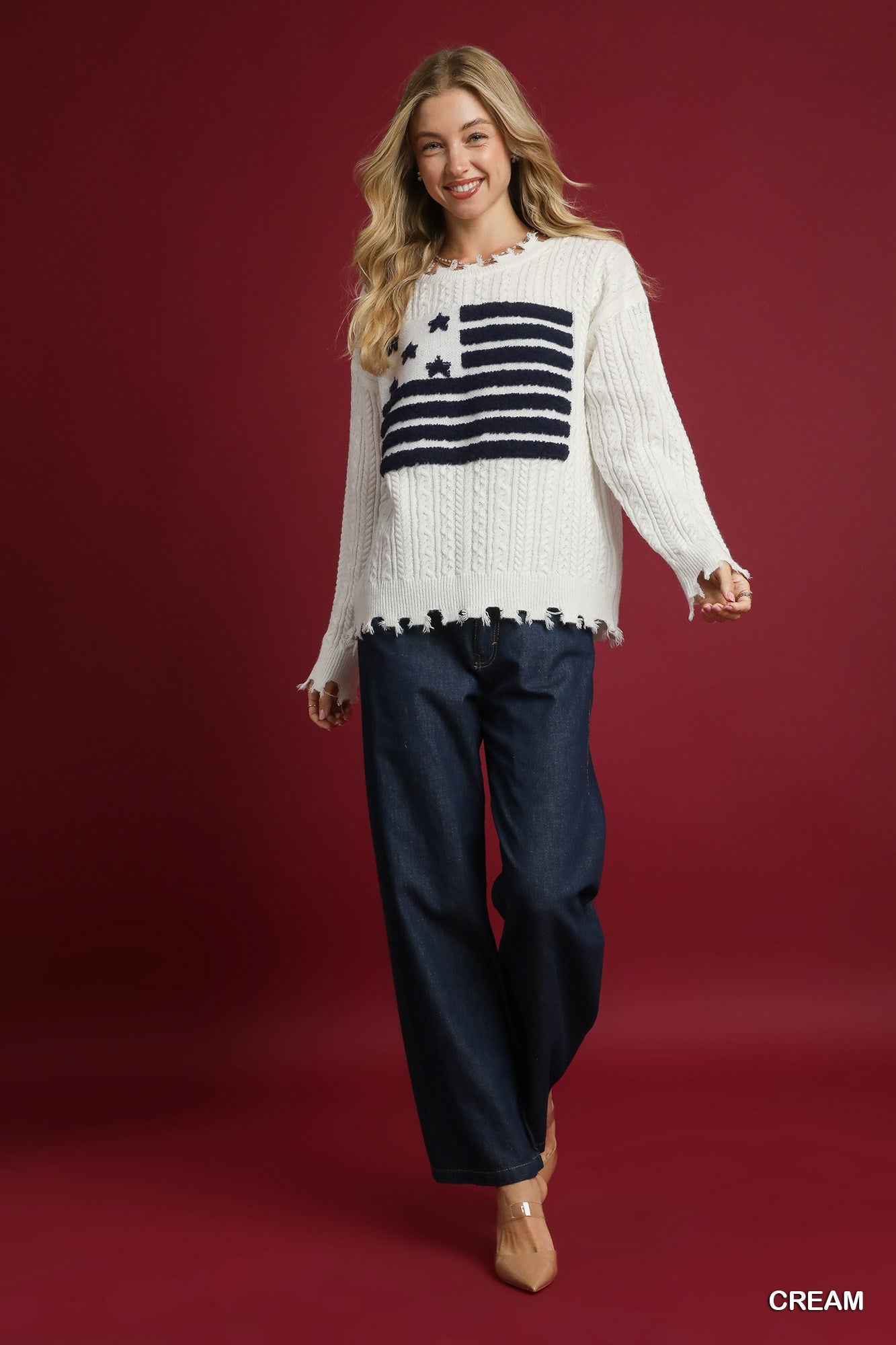 Sale - Distressed American Flag Sweater