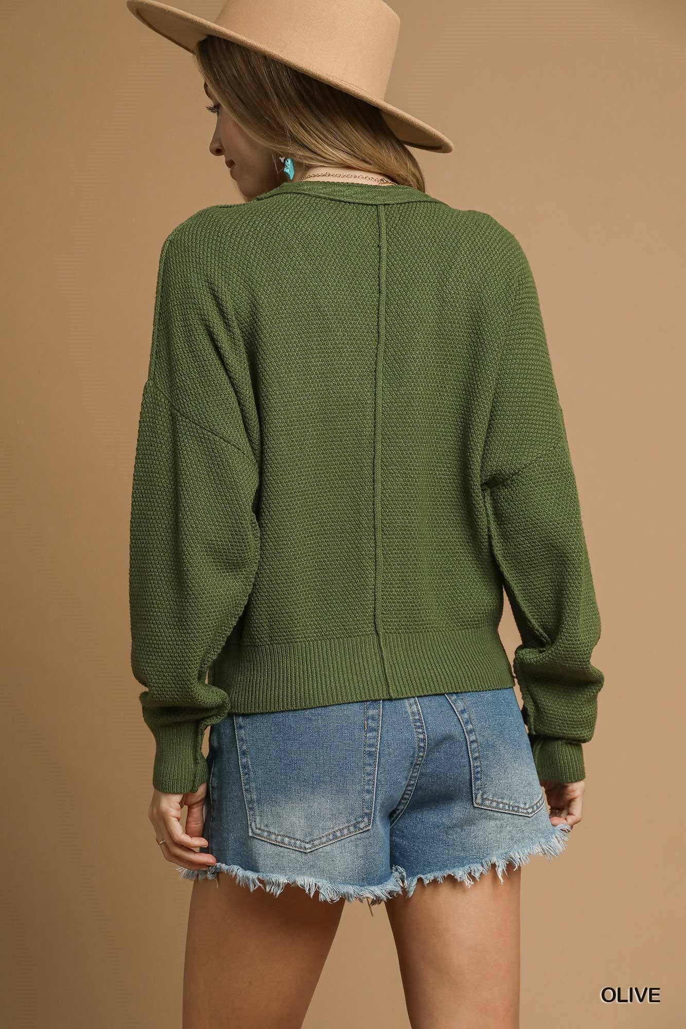 Olive Chunky Cable Knit Button Front Cardigan