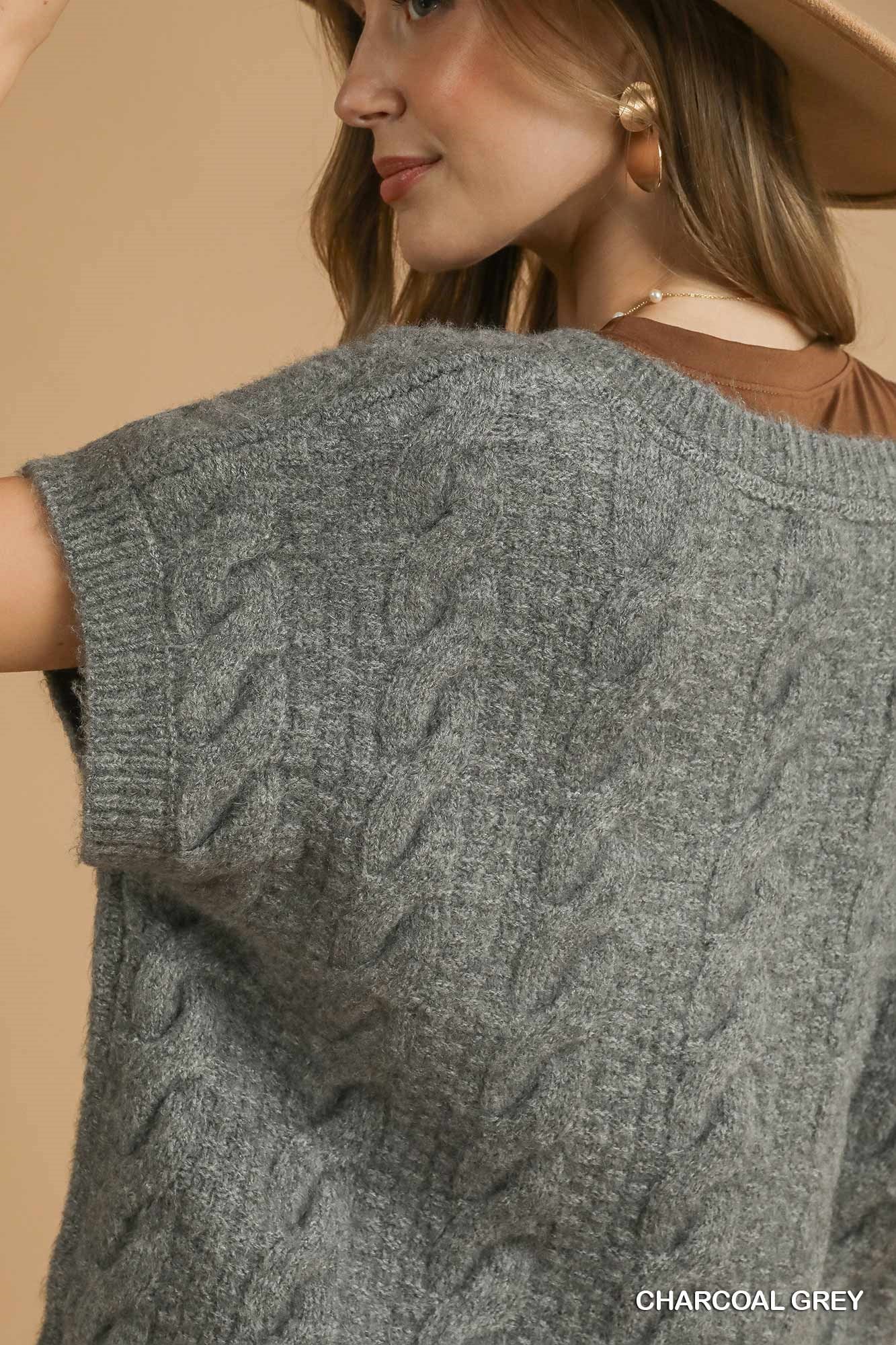 Charcoal V Neck Short Sleeve Sweater