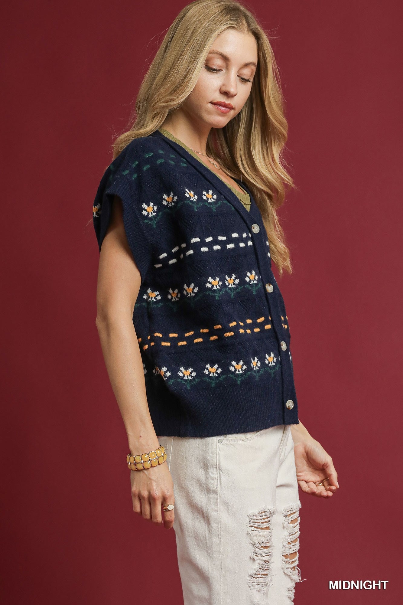 Midnight Button Down Floral Sweater