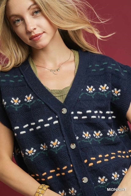 Midnight Button Down Floral Sweater