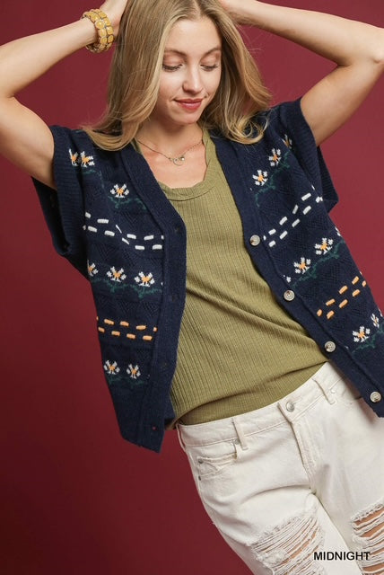 Midnight Button Down Floral Sweater