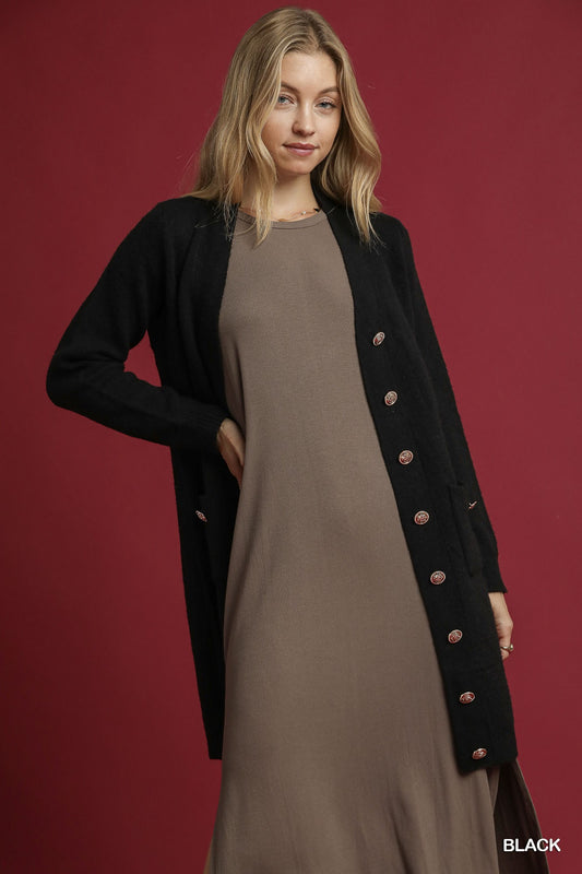 Black Button Down Cardigan Dress Sweater