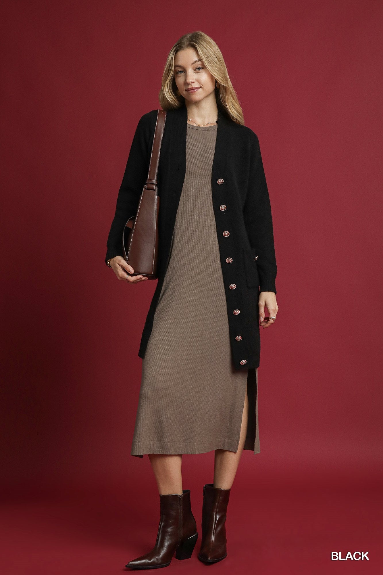 Black Button Down Cardigan Dress Sweater