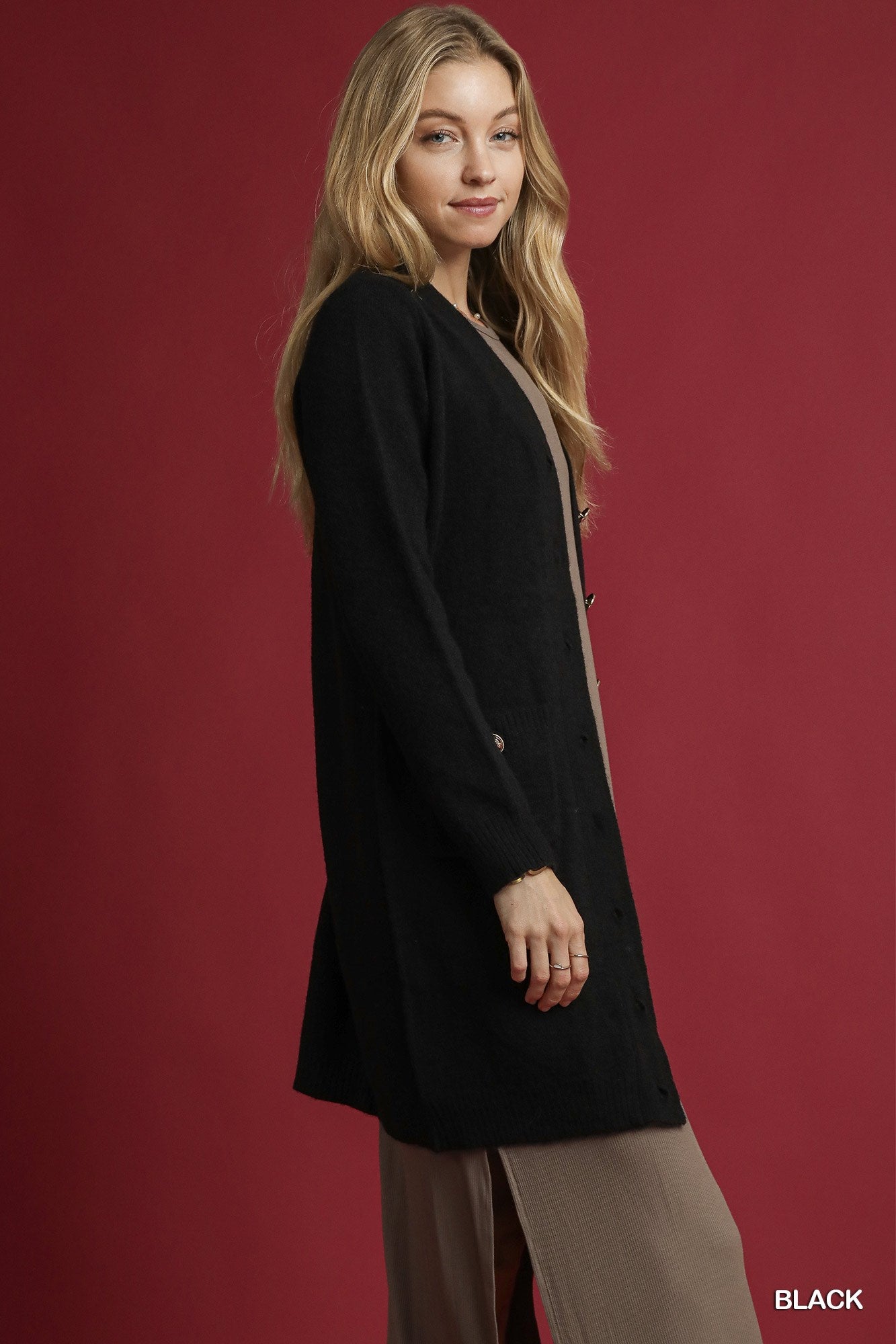 Black Button Down Cardigan Dress Sweater