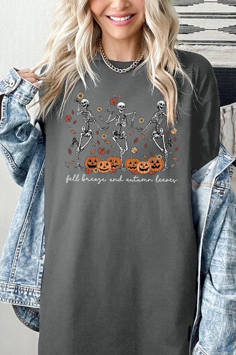 Green Fall Breeze Skeleton Graphic Tee