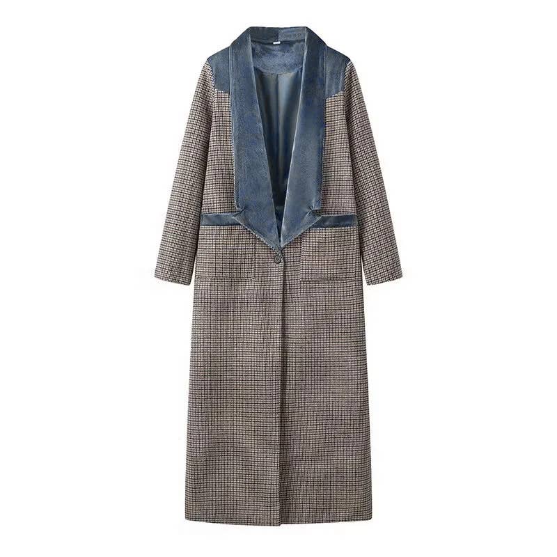 Velvet Lined Plaid Long Coat