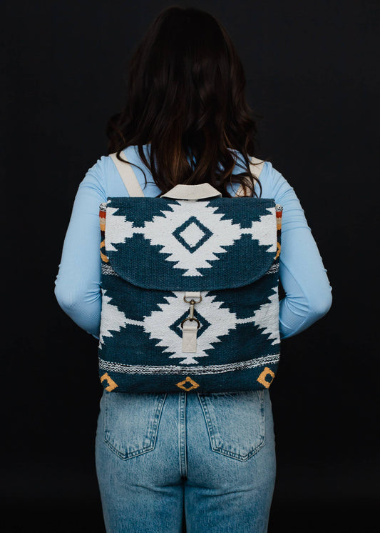 Navy, White & Yellow Aztec Backpack