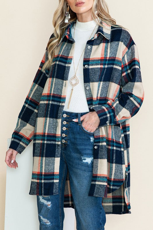 Sale - Navy Apricot Plaid Shacket