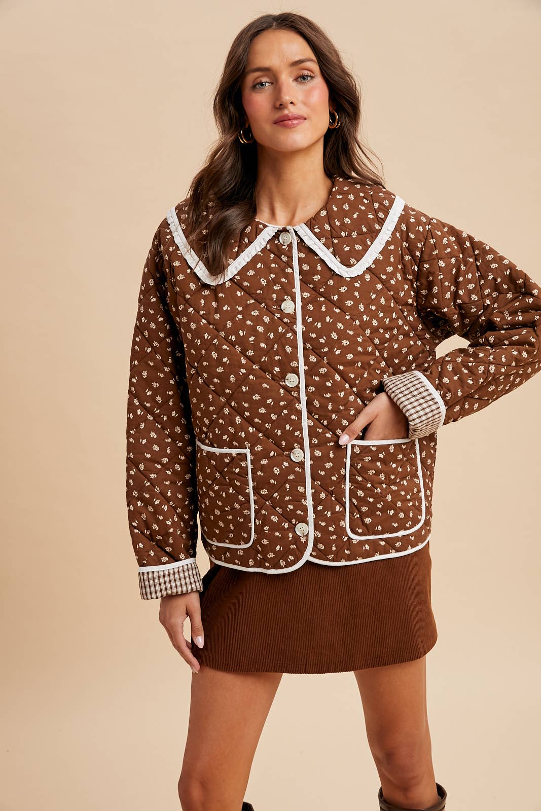 Chestnut Quilted Doll Collar Puffer Jacket