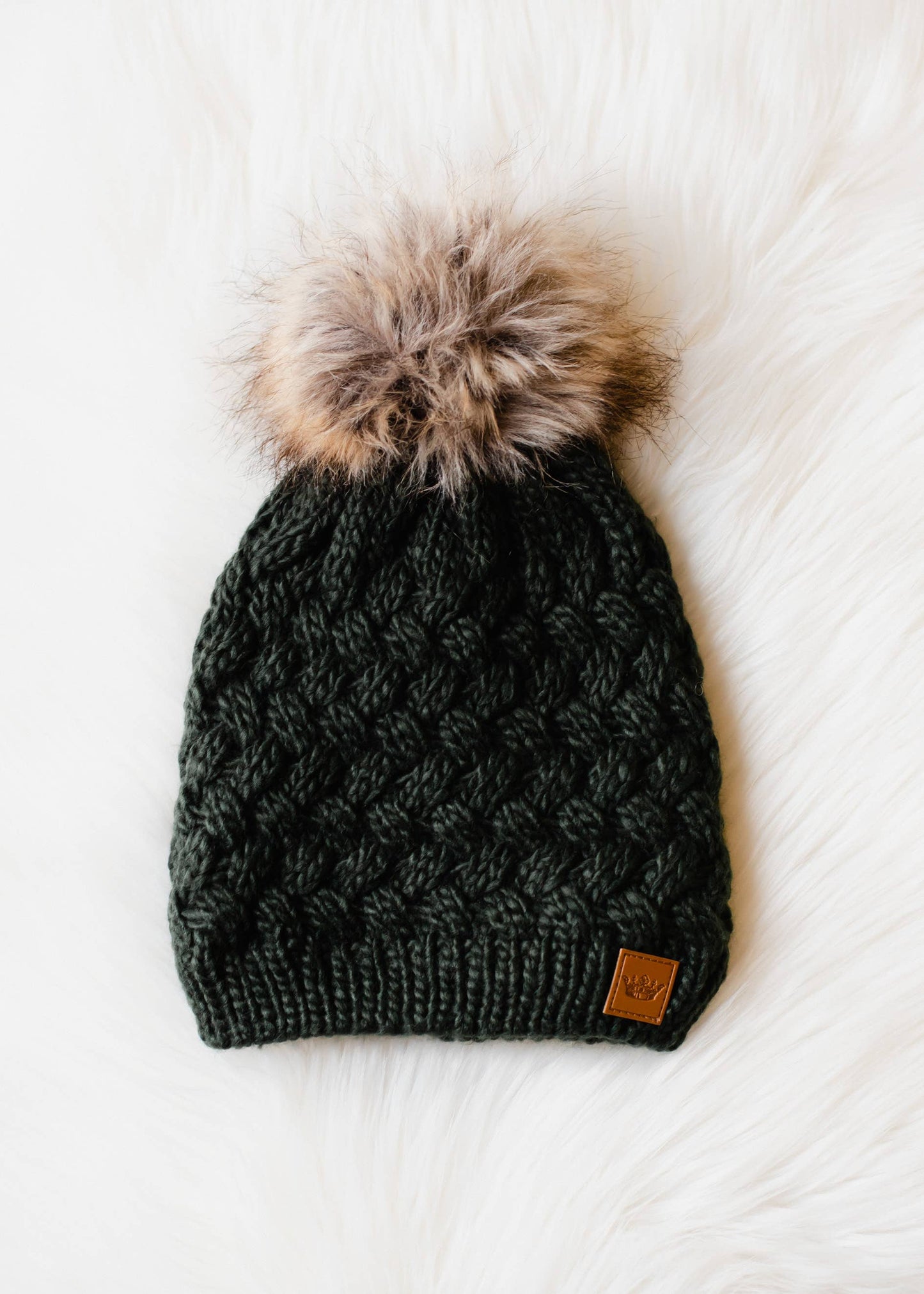 Dark Green Knit Pom Hat