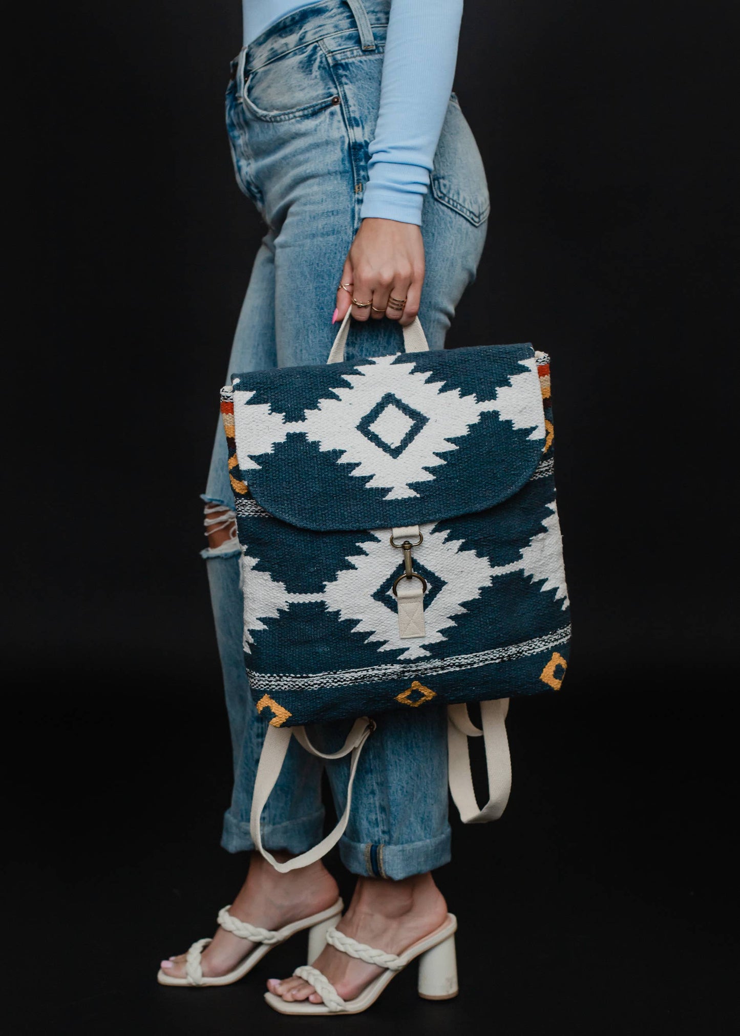 Navy, White & Yellow Aztec Backpack