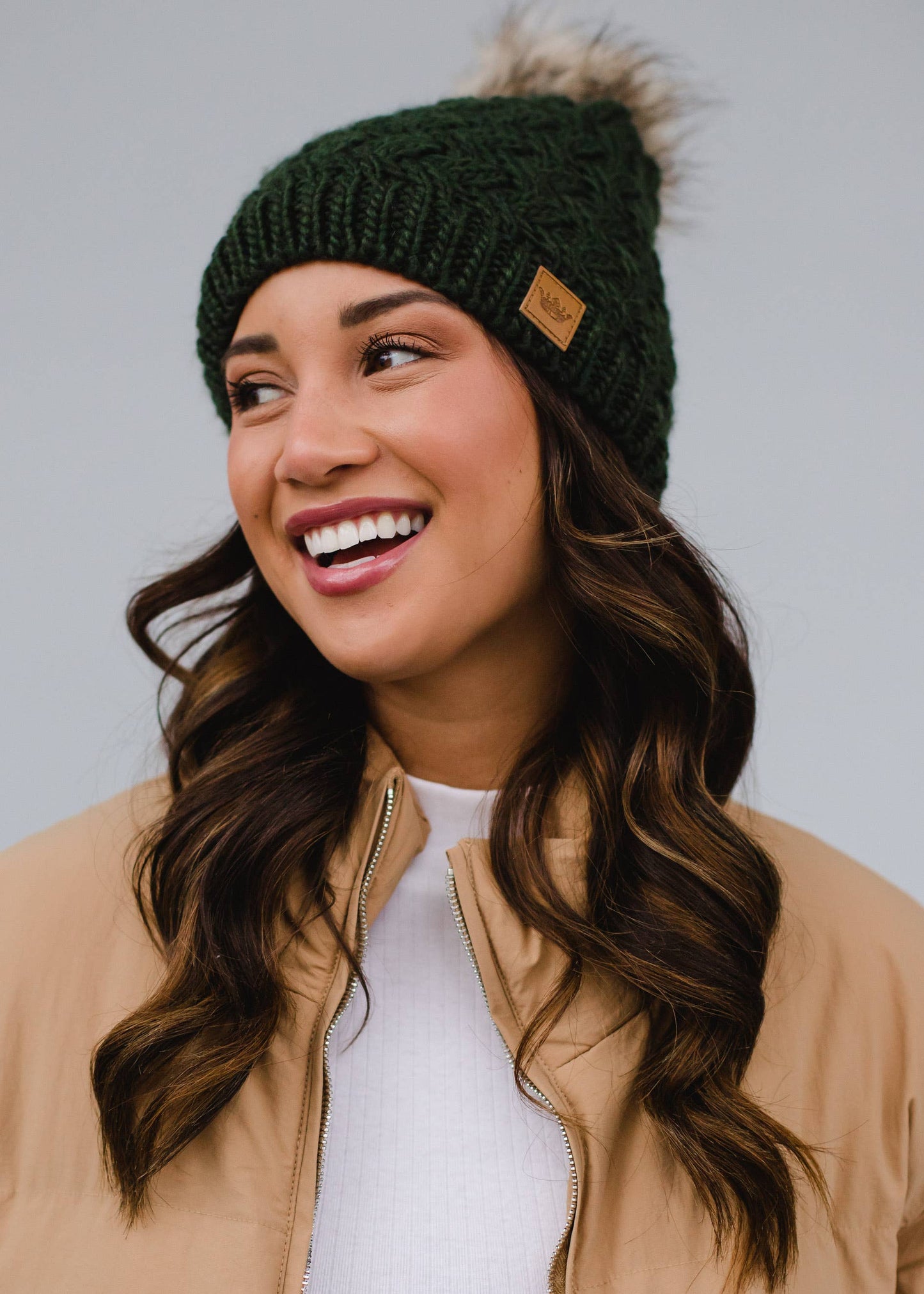 Dark Green Knit Pom Hat