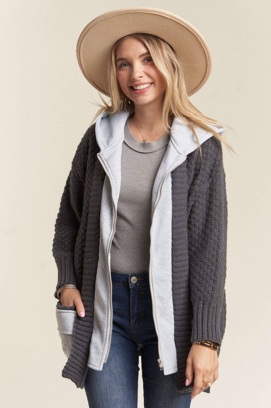 Charcoal Knit Zip Up Hoodie Jacket