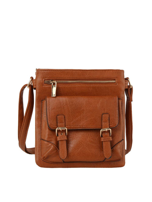 Front Buckle Detail Vintage Crossbody Bag