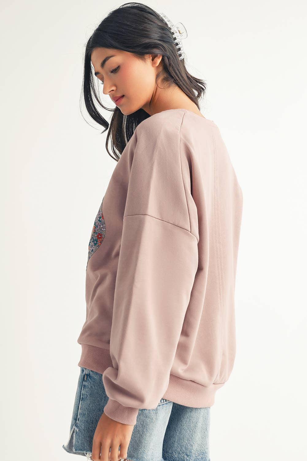 Floral Peace Symbol Drop Shoulder Sweatshirt