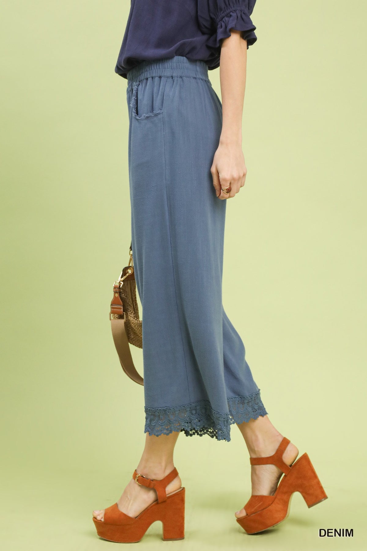 Navy Linen Wide Leg Pants