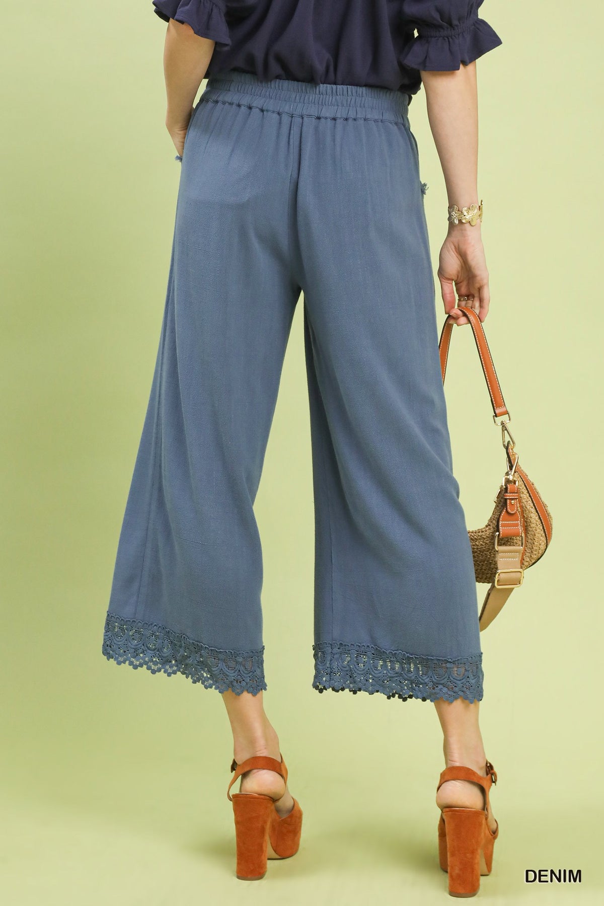 Navy Linen Wide Leg Pants