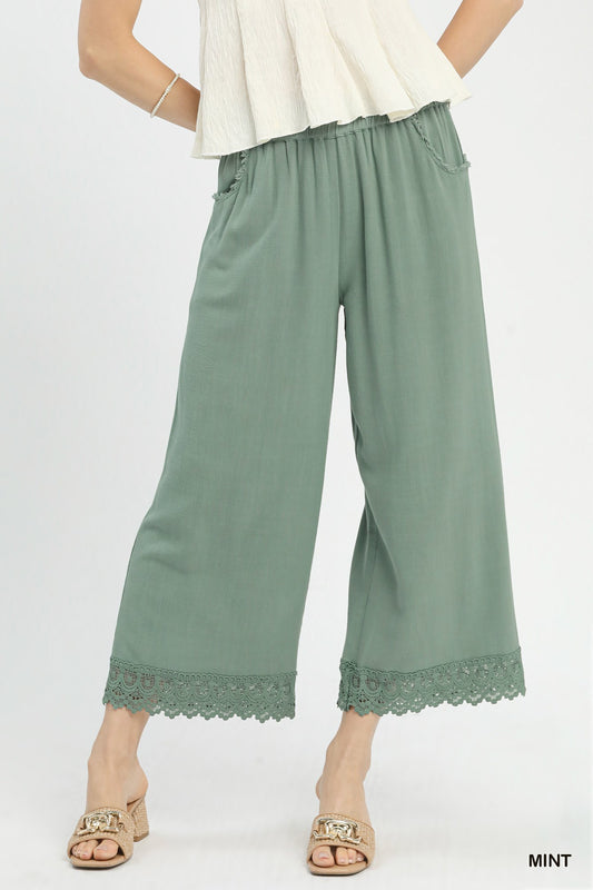 Mint Linen Wide Leg Pants