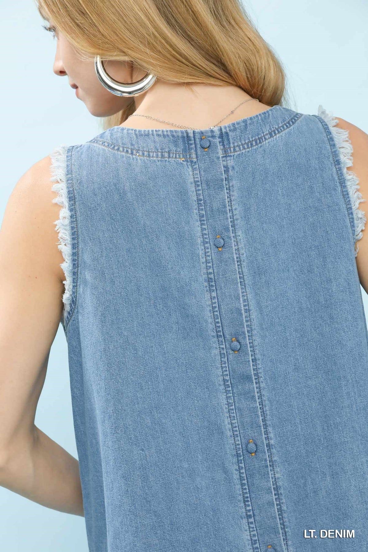 Denim Sleeveless Fringe Hem Top