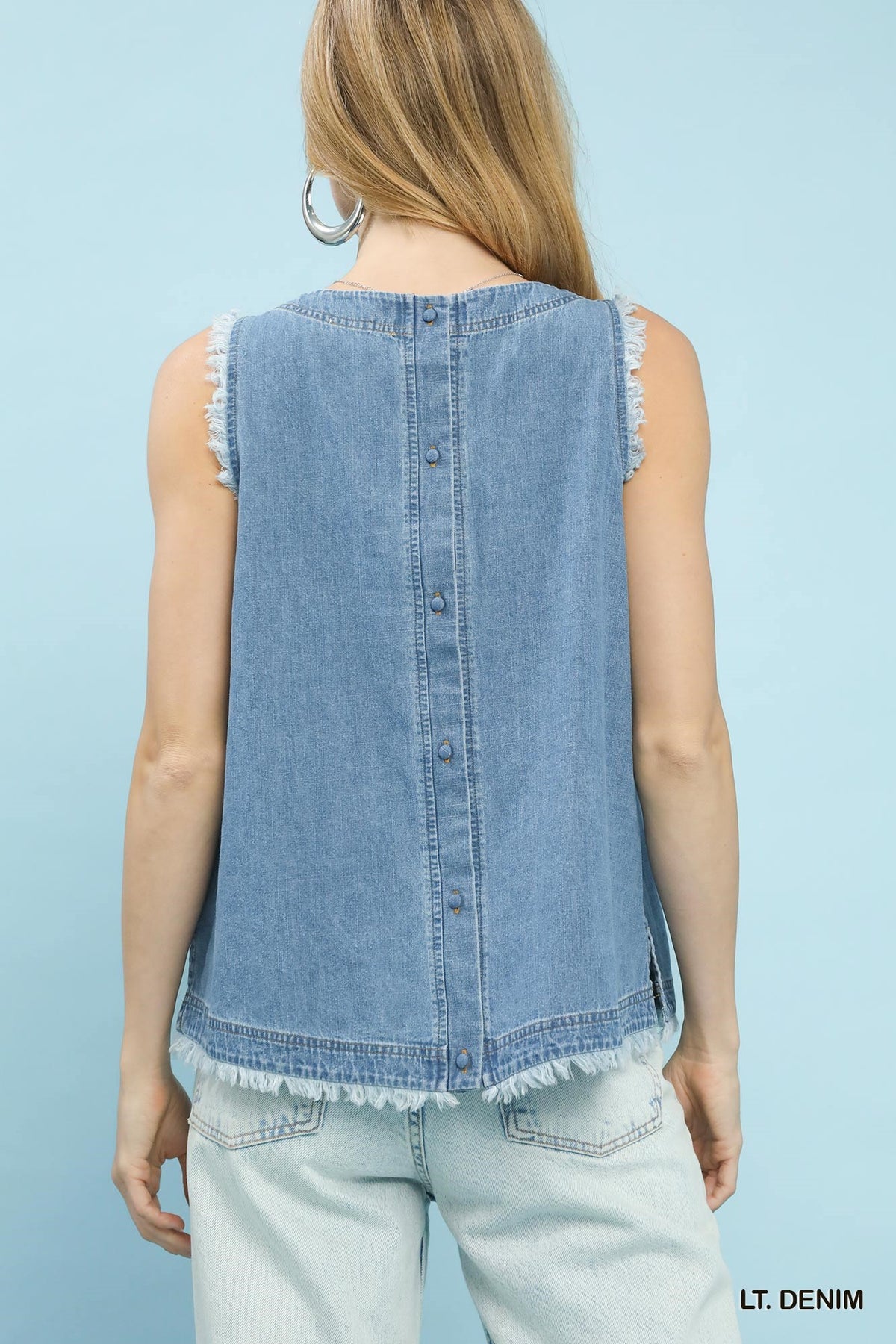Denim Sleeveless Fringe Hem Top