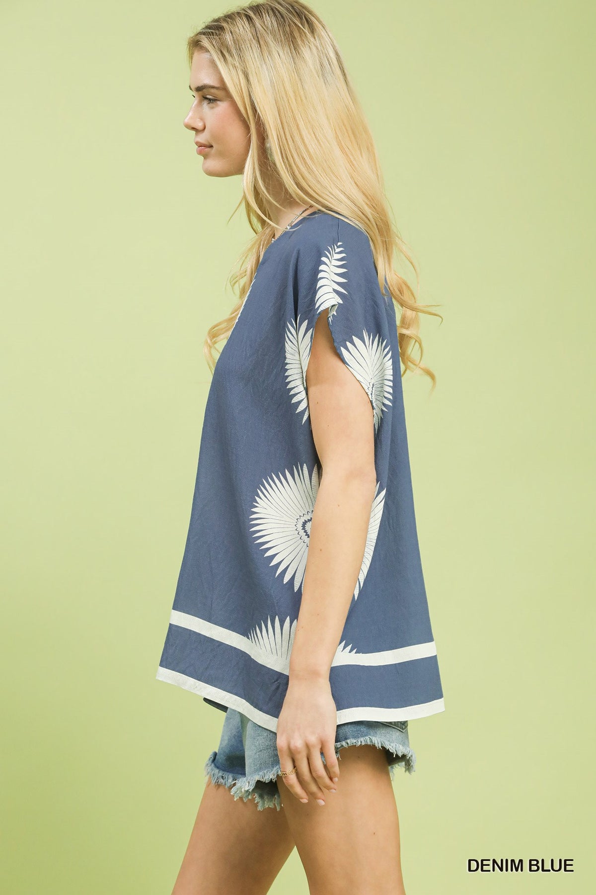 Navy Abstract Print Top