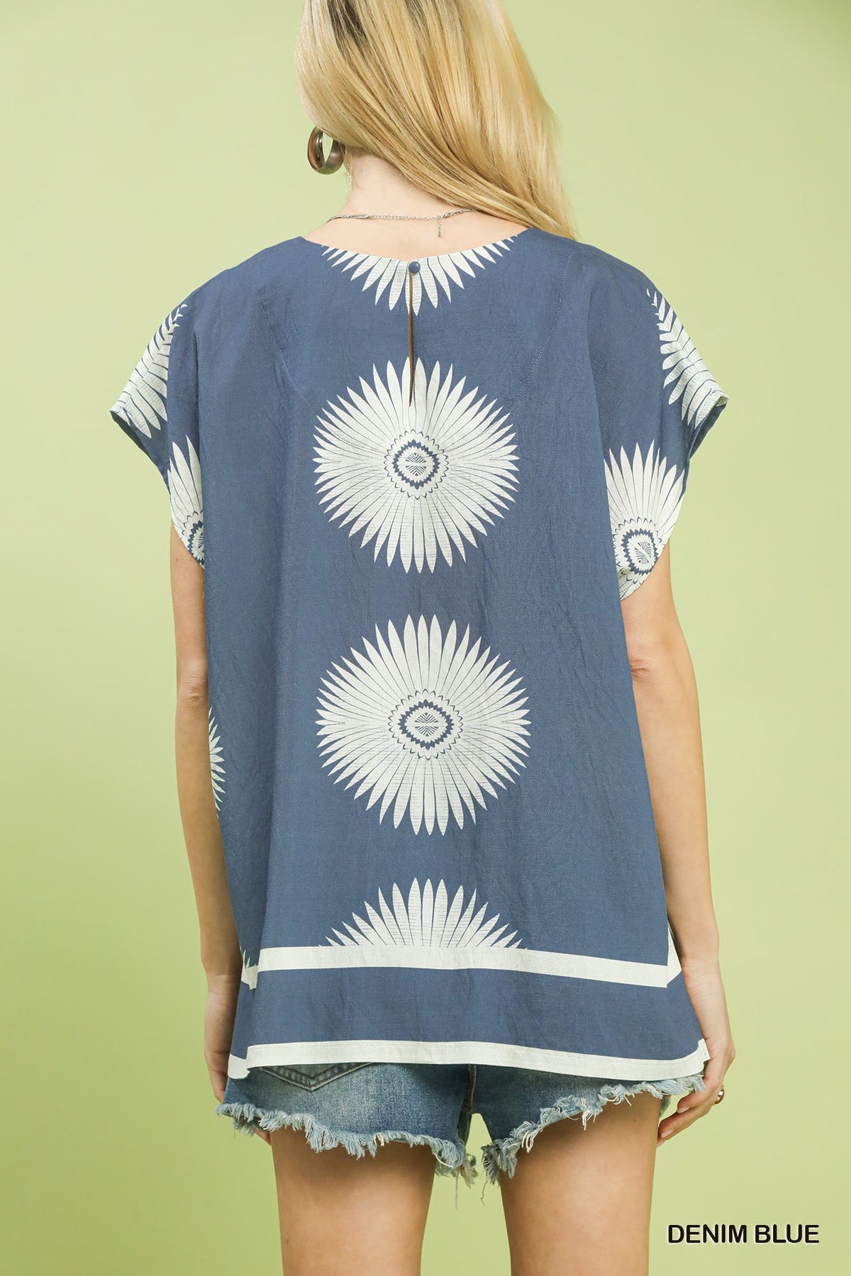 Navy Abstract Print Top