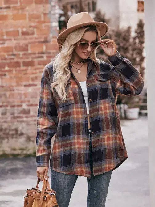 Khaki Plaid Oversized Flannel Button Down Shirt