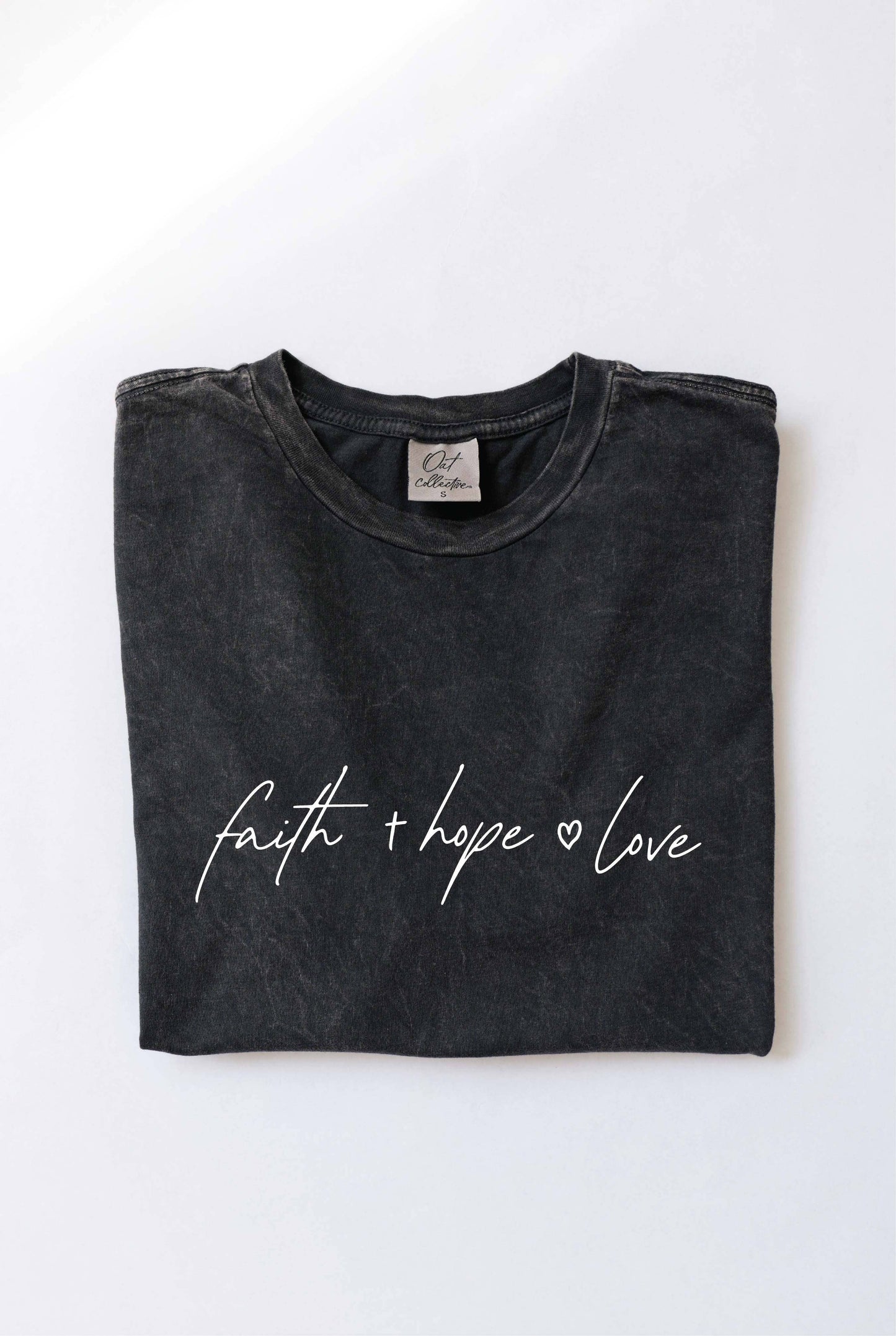 FAITH HOPE LOVE  Mineral Washed Graphic Top