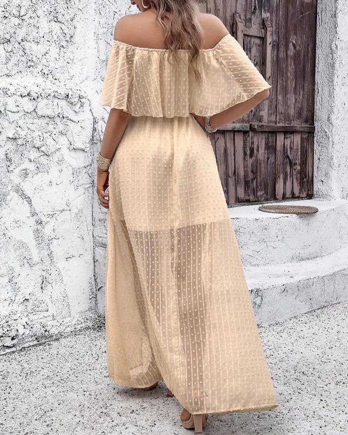 Apricot Bohemian Sexy Off-Shoulder Solid Color Polka Dot Dress