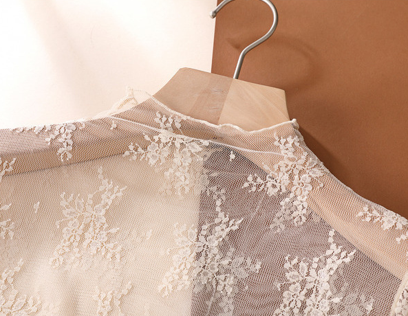 Taupe Semi Sheer Mesh Floral Lace Layering Top