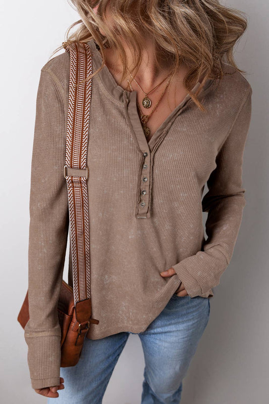 Coffee Long Sleeve Henley Thermal Top