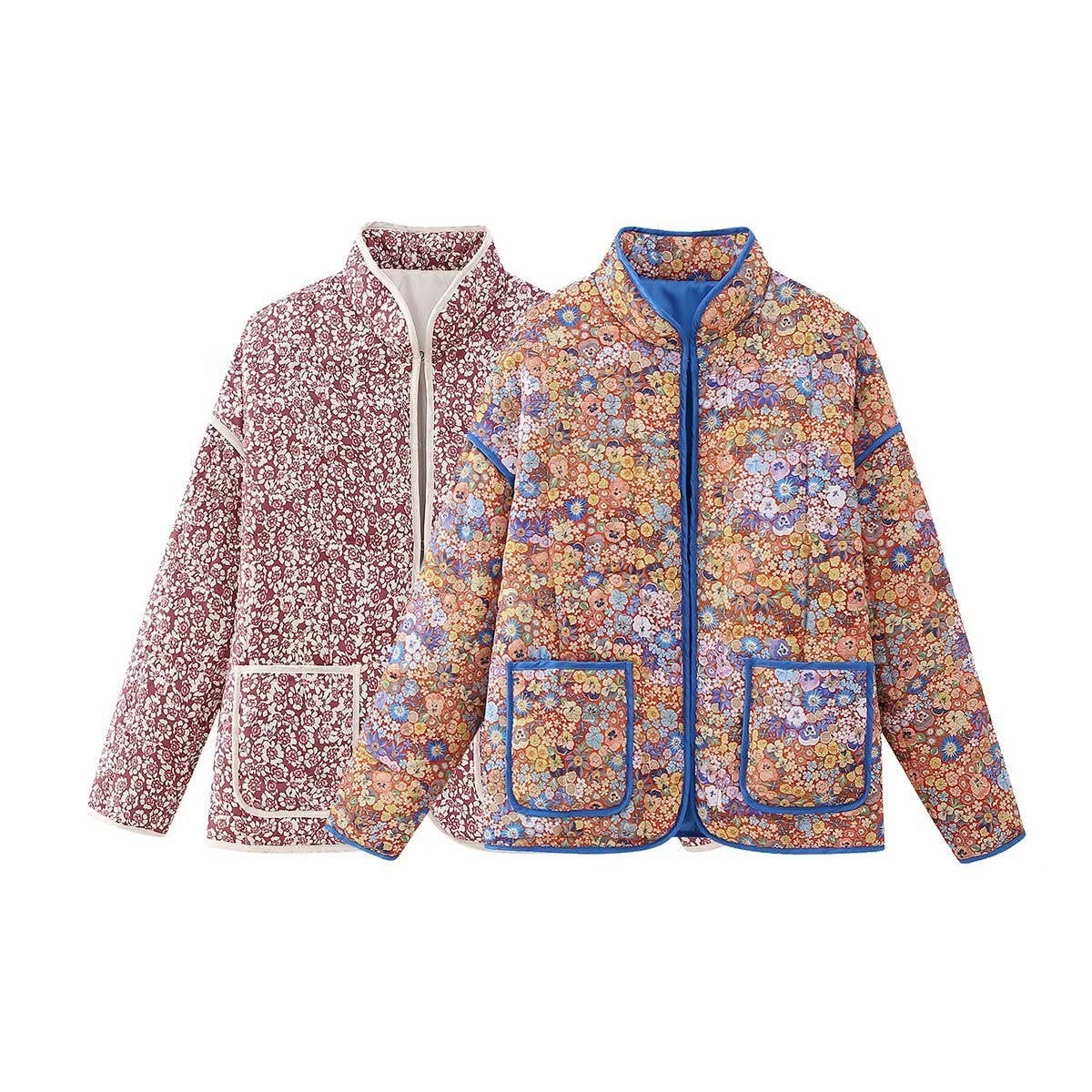 Orange Floral Quilted Jacket
