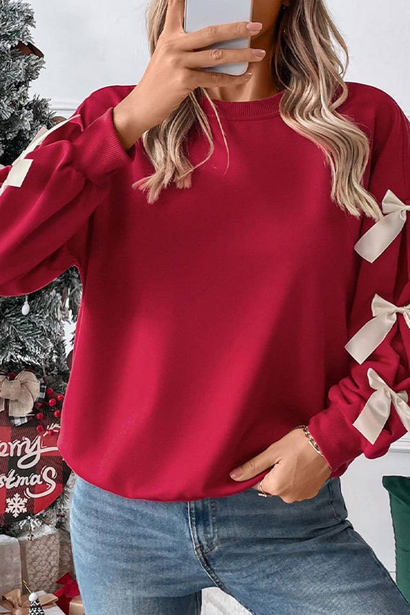 RED BOW CREWNECK CHRISTMAS SWEATSHIRT
