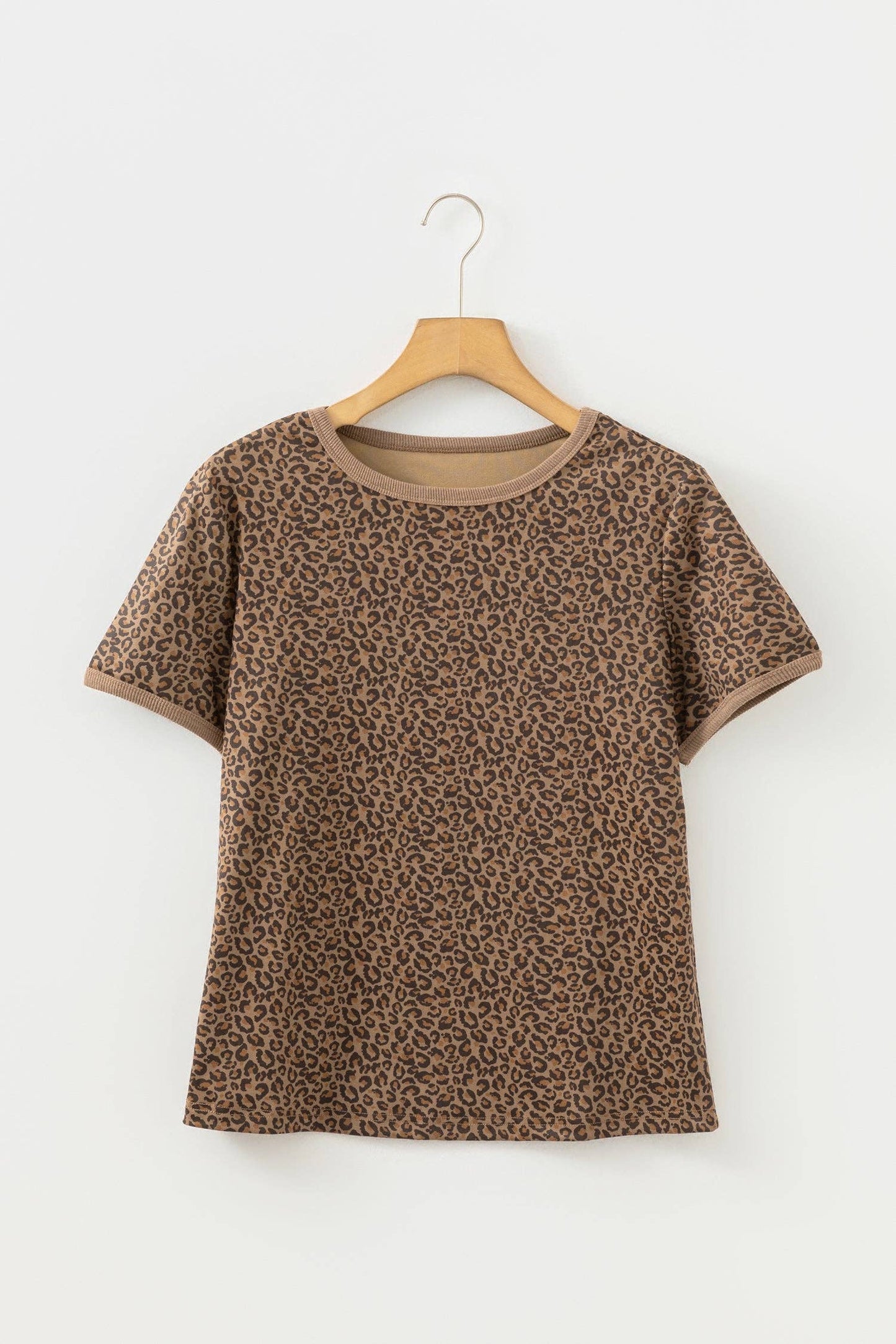 Western Leopard Print Crew Neck Casual Tee