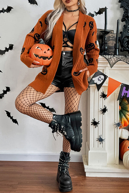 Pumpkin Open Front Cardigan