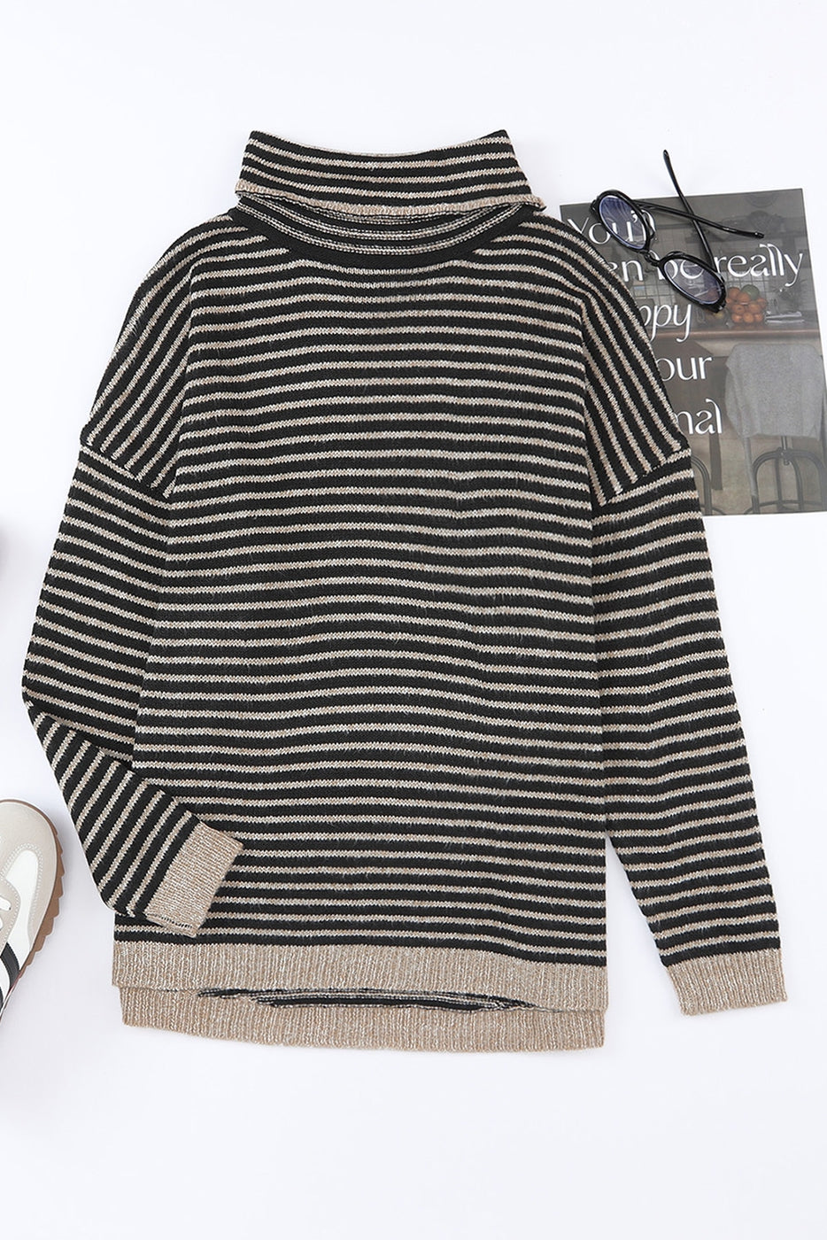 Stripe Cowl Neck Sweater