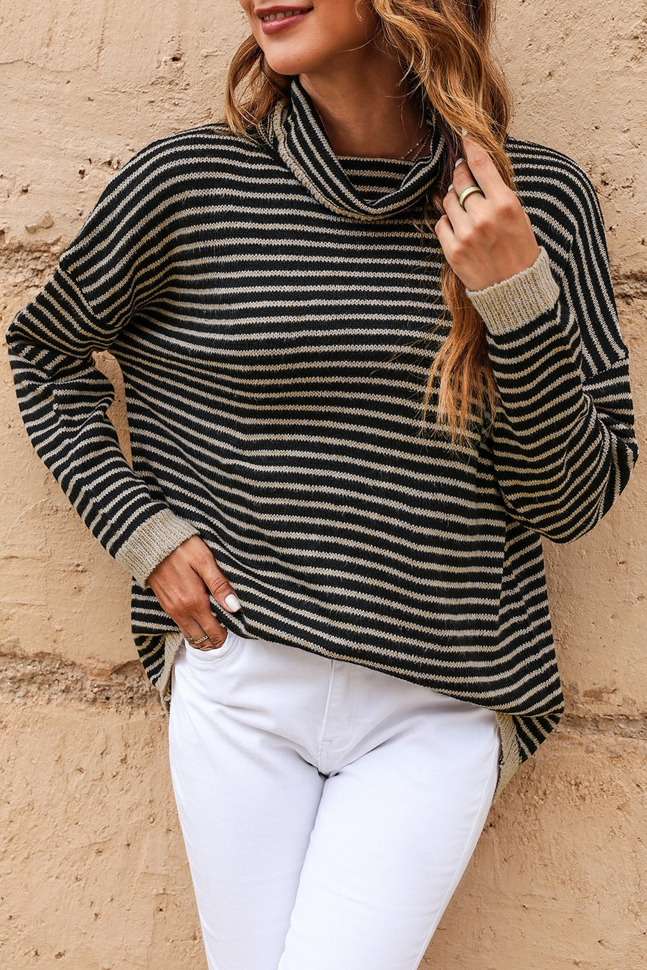 Stripe Cowl Neck Sweater